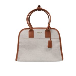 Prada Medium Blend And Leather Tote Bag Tan And Caramel 33Cm 1BG572 2HJA F0KFZ V OOZ
