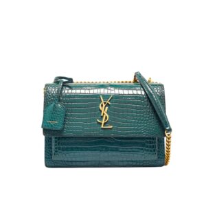 Saint Laurent Sunset Medium Chain Bag In Crocodile-Embossed Shiny Mint 22Cm 442906DND0J3144