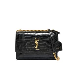 Saint Laurent Sunset Medium Chain Bag In Crocodile-Embossed Black 22Cm 442906DND0J1000