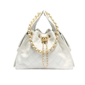Chanel 25 Medium Handbag Grained And Gold Tone Metal White 34Cm AS5293 B20304 10601