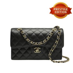 Prestige Edition – Chanel Medium Classic Handbag Grained & Gold-Tone Metal Black 26Cm A01113 Y01864 C3906