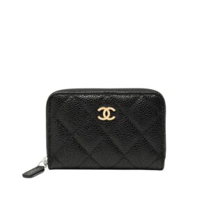 Chanel Classic Zipped Coin Purse Wallet Gold Tone Metal Black 11Cm AP0216 Y01588 C3906