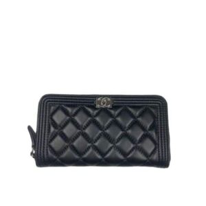 Chanel Boy Long Zipped Wallet Black 19.4Cm