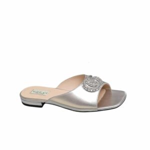 Gucci GG Crystal Slippers Silver