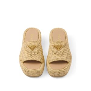 Prada Crochet Flatform Slides Brown