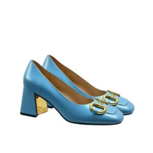 Gucci Women’S Mid Heel Pump With Horsebit Blue