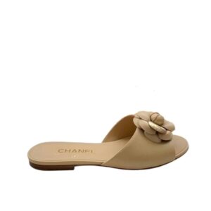 Chanel Camellia Slides Beige