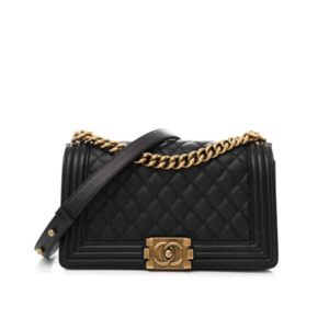 Chanel Medium Boy Bag Black Gold Hardware 25Cm