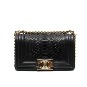 Chanel Boy Flap Bag Snake Leather Black 25Cm
