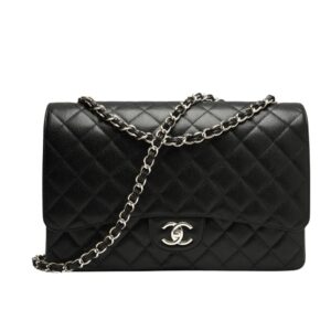 Chanel Maxi Classic Handbag Sliver Hardware Black 33Cm
