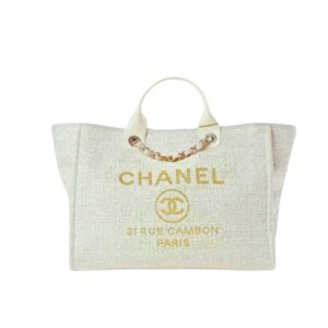 Chanel Deauville Large Tote Shopping Bag White 38Cm