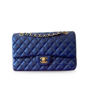 Chanel Classic Handbag Blue With Gold Hardware 26cm  A01112
