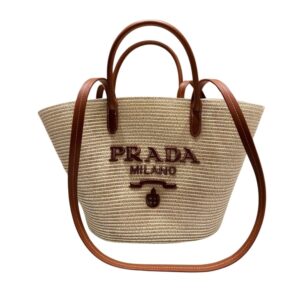 Prada Large Raffia And Leather Shopping Bag 25Cm 1BG470 2CXQ F0A5T V GOO