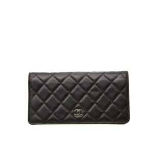 Chanel Black Quilted Classic Long Flap With Silver Hardware Wallet 19.5Cm