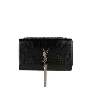 Saint Laurent Kate Tassel Silver Hardware Black 19Cm